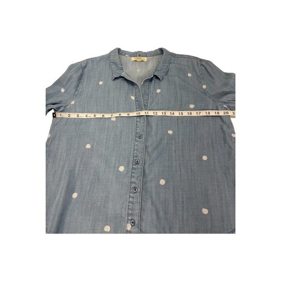Anthropologie Cloth & Stone M Long Sleeve Button Down Chambray Polka Dot - Picture 6 of 8